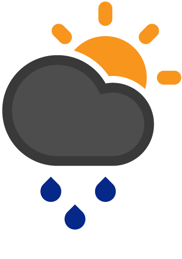 Persistent rain, heavy at times. Moderate wind with gusts up to 65 km/h.