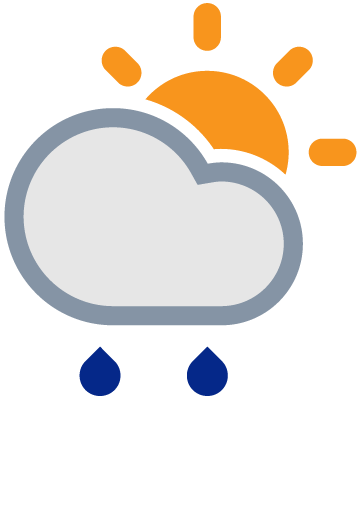 Persistent rain. Moderate wind with gusts up to 55 km/h.